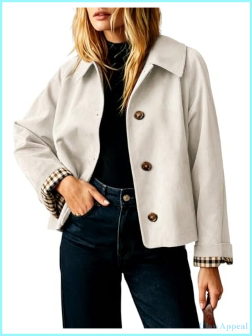 Women's Faux Suede Cropped Trench Jacket with Pockets